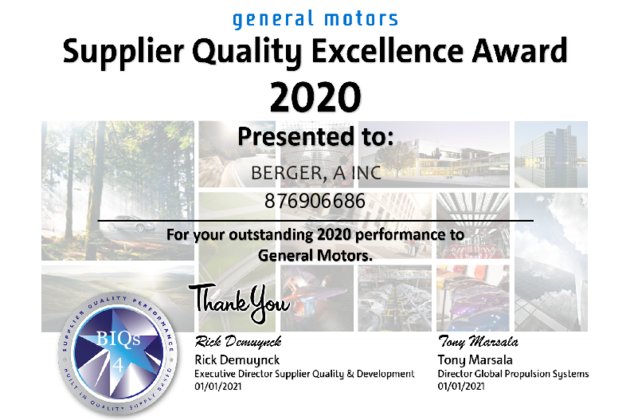 Berger Spartanburg erhält zum vierten Mal GM Supplier Quality Excellence Award