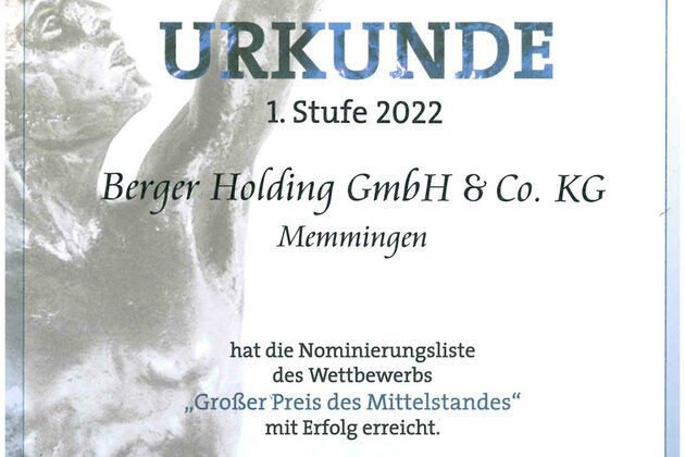 Nominierung der Berger Gruppe zum „Großen Preis des Mittelstandes“