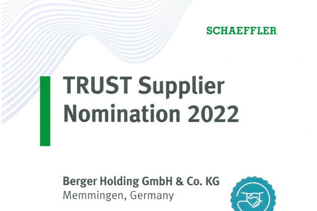 Berger erhält Schaeffler TRUST Supplier Nomination 2022